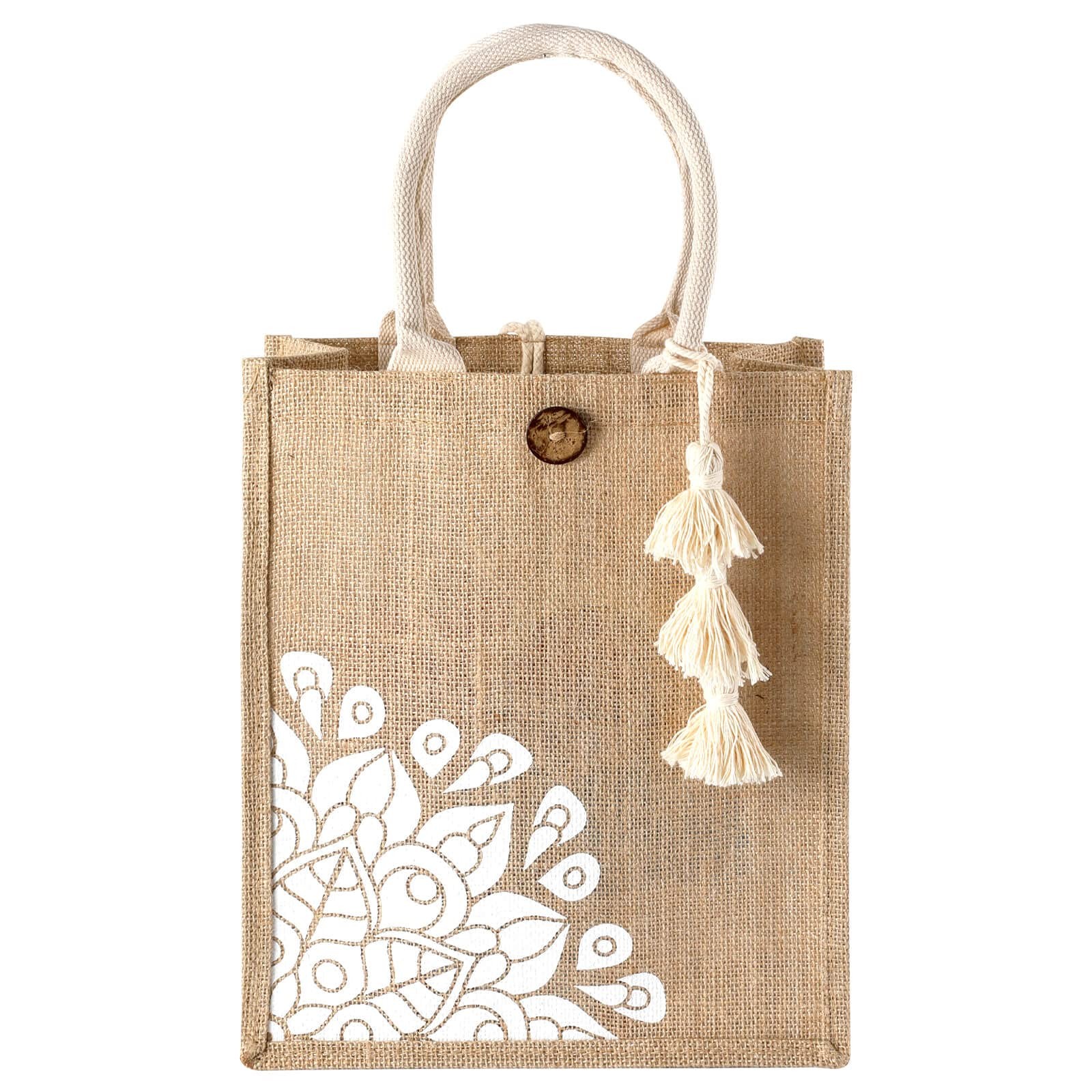 Small Jute Tote Bag for Women, Waterproof Straw Beach Tote with Tassel, Folda…