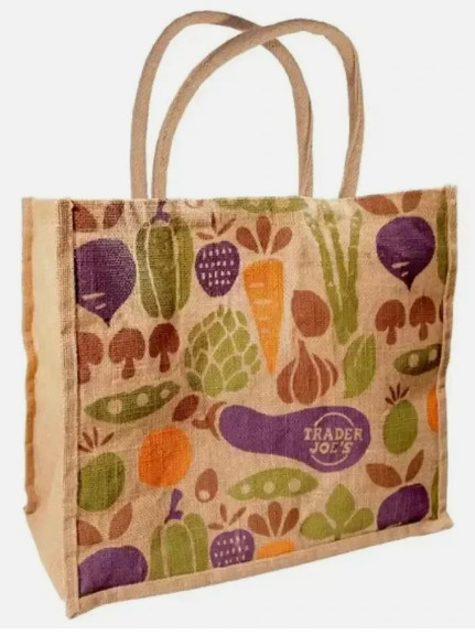 Trader Joe NWT 2 JUTE BURLAP REUSABLE 💚 9 GAL TOTE BAGS Citrus 🍋 &/or Veggies