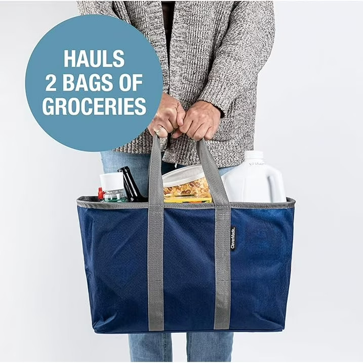CleverMade Collapsible EcoBasket Tote – 30L – Blue/Gray (3 Pack)