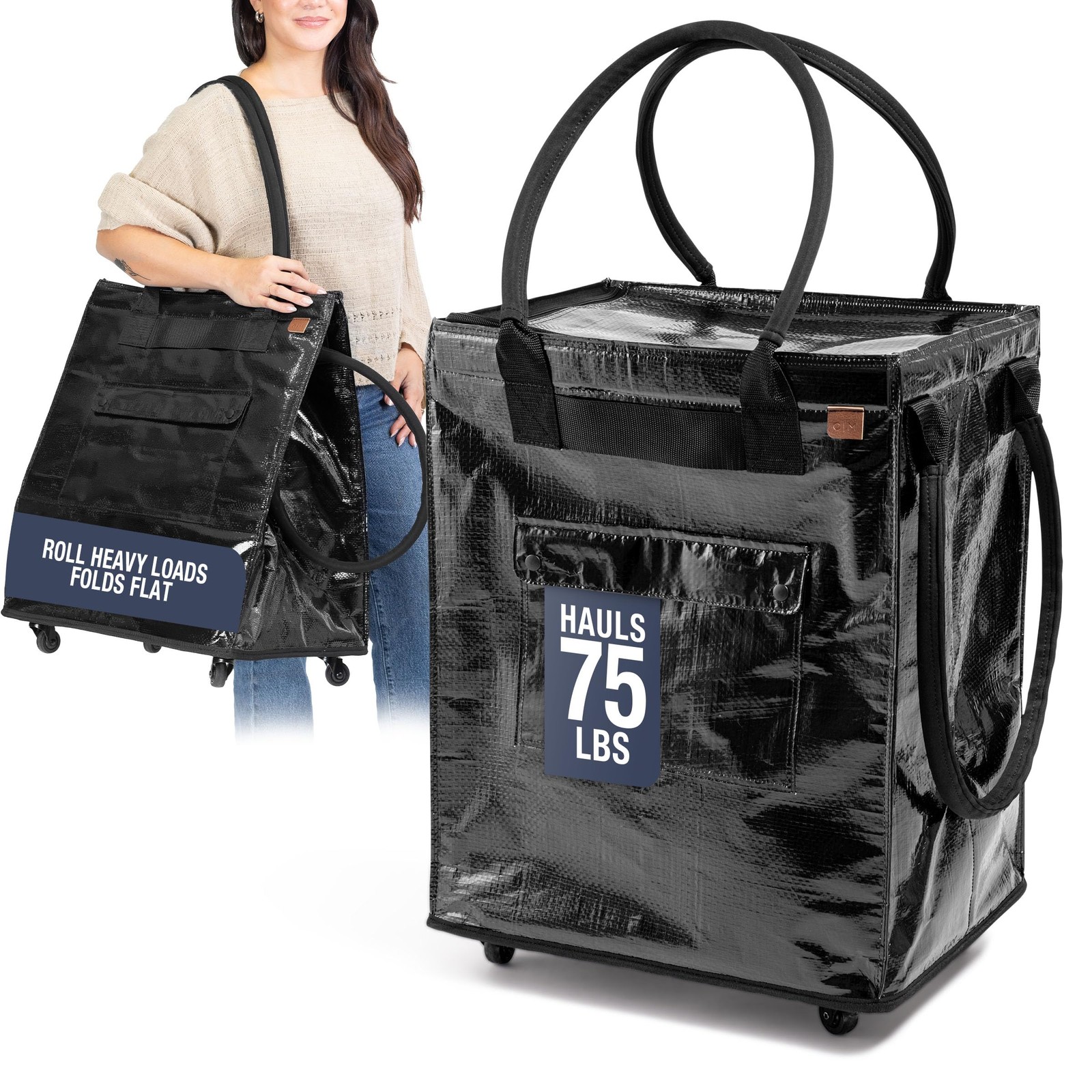 Hauler Rolling Tote Bag, 90L Collapsible Portable Shopping Cart with Wheels f…