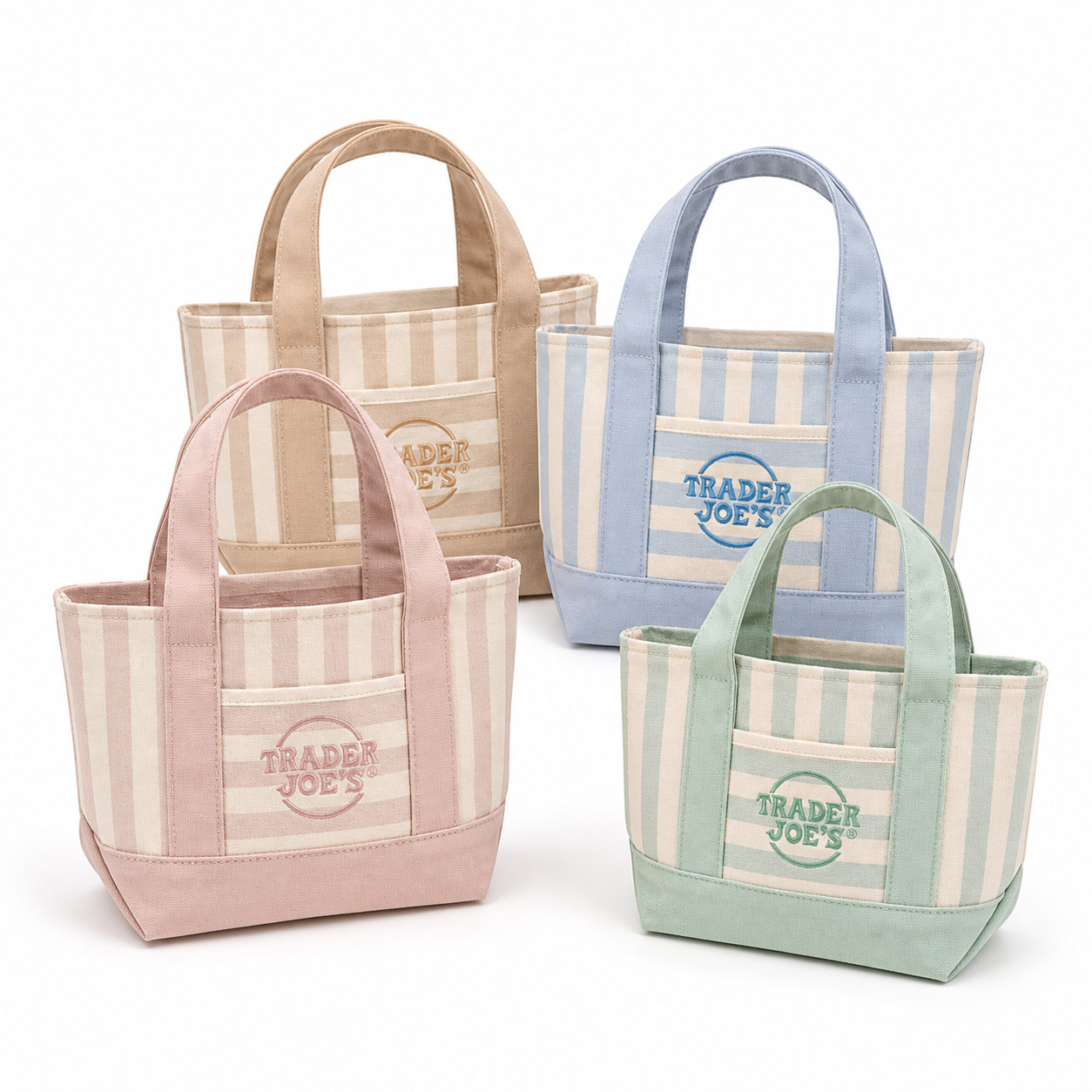 Trader Joe’s Striped Mini Canvas Tote Bags – Set of 4 Bags – 2026 Summer Edition
