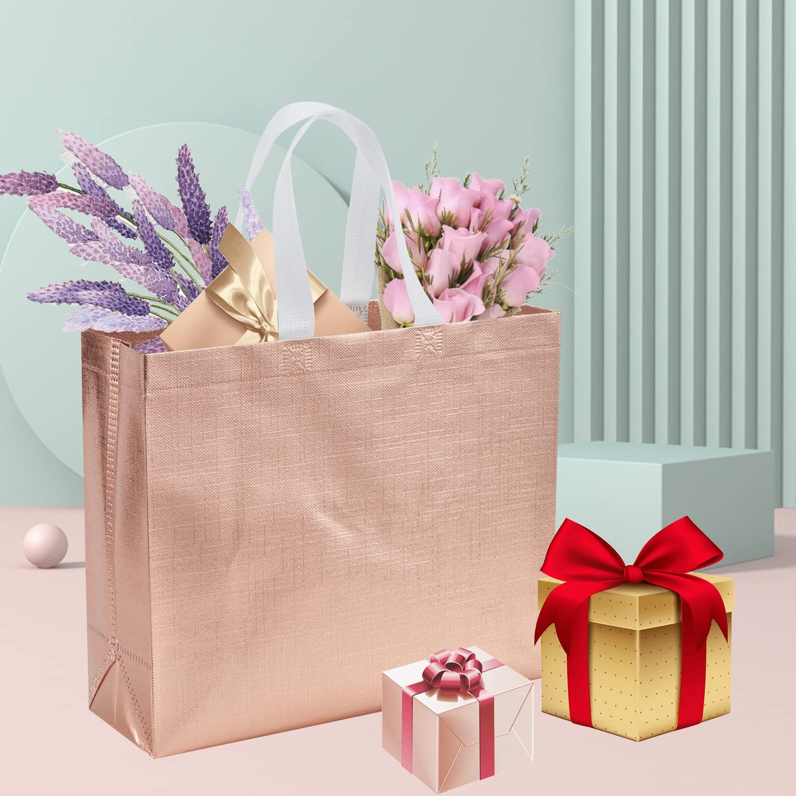 Large Reusable Fabric Gift Bags With Carrying Handles Party Wedding 6 Pack