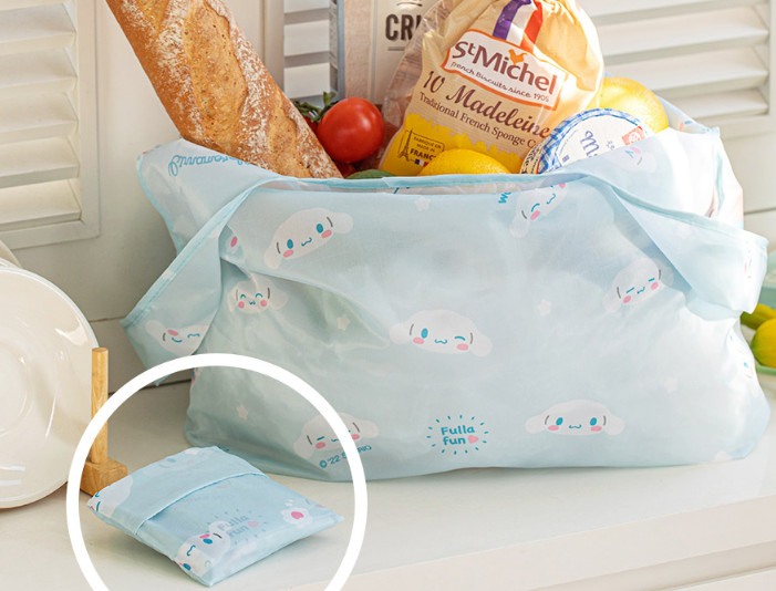 Sanrio Cinnamoroll Foldable Reusable Shopper Bag 22″×12″ – Cute Tote Blue