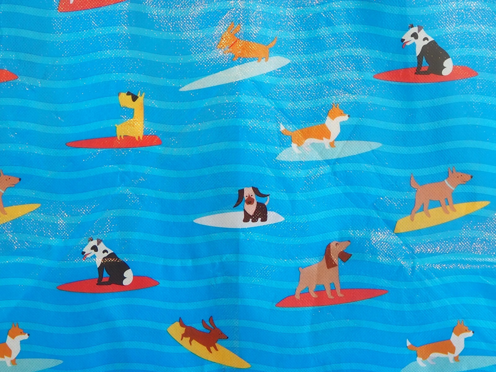 Dog & Puppies Surfing Blue Waves Surfboard Durable Reusable Grocery Shopping Bag