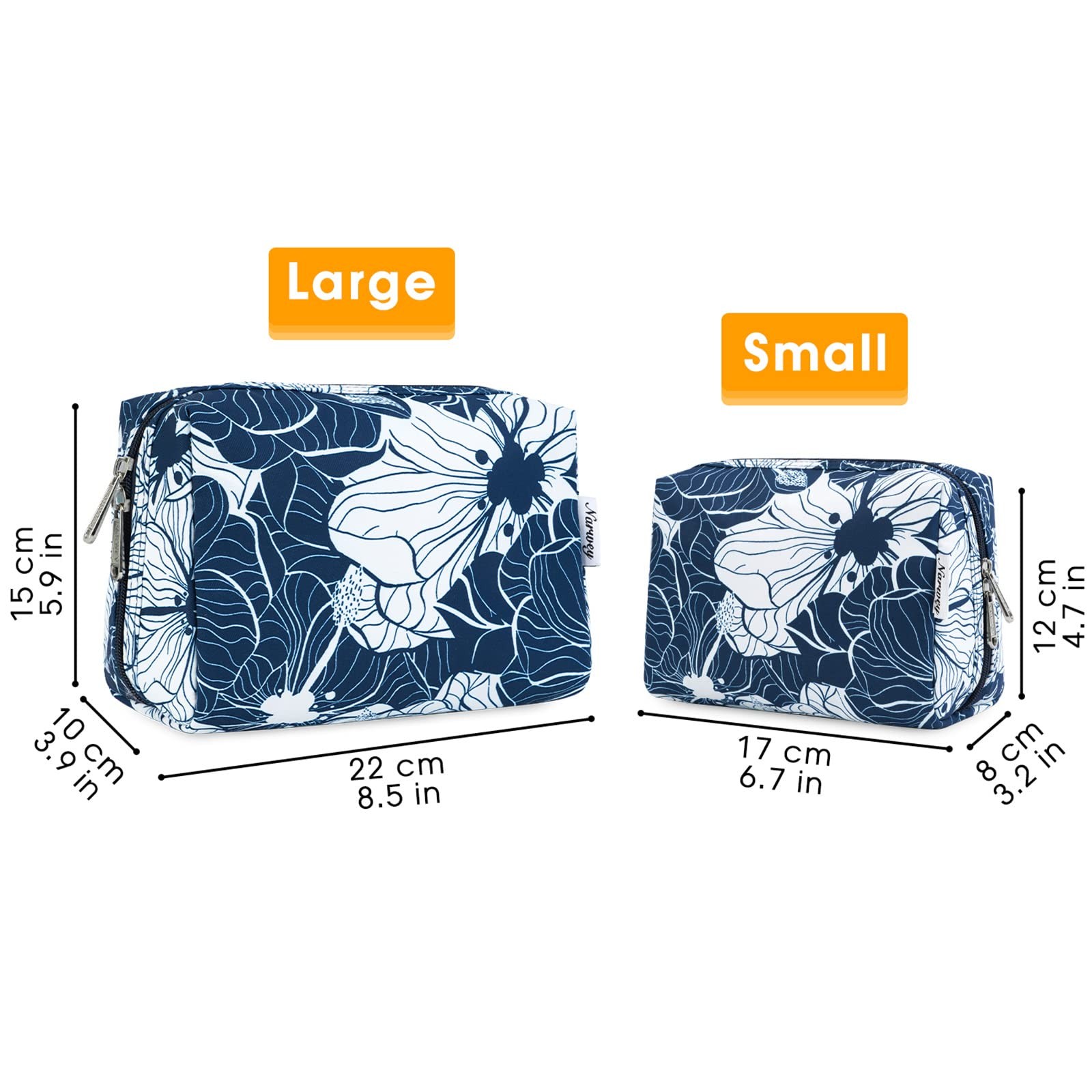 Narwey Cute Makeup Bag Travel Cosmetic 8.5″ x 5.9″ x 3.9″, Blue Lotus