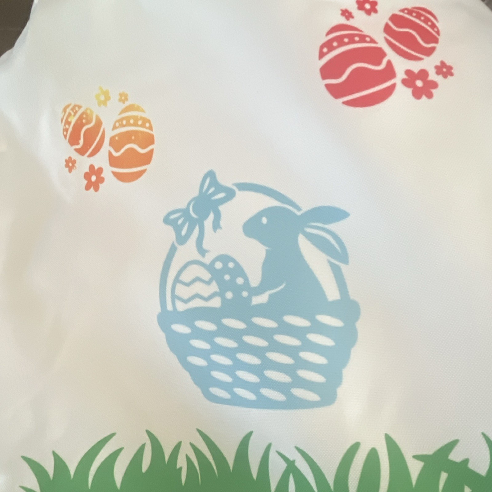 Foldable Polyester Reusable Shopping Bag Easter Bunny Eggs Pattern White