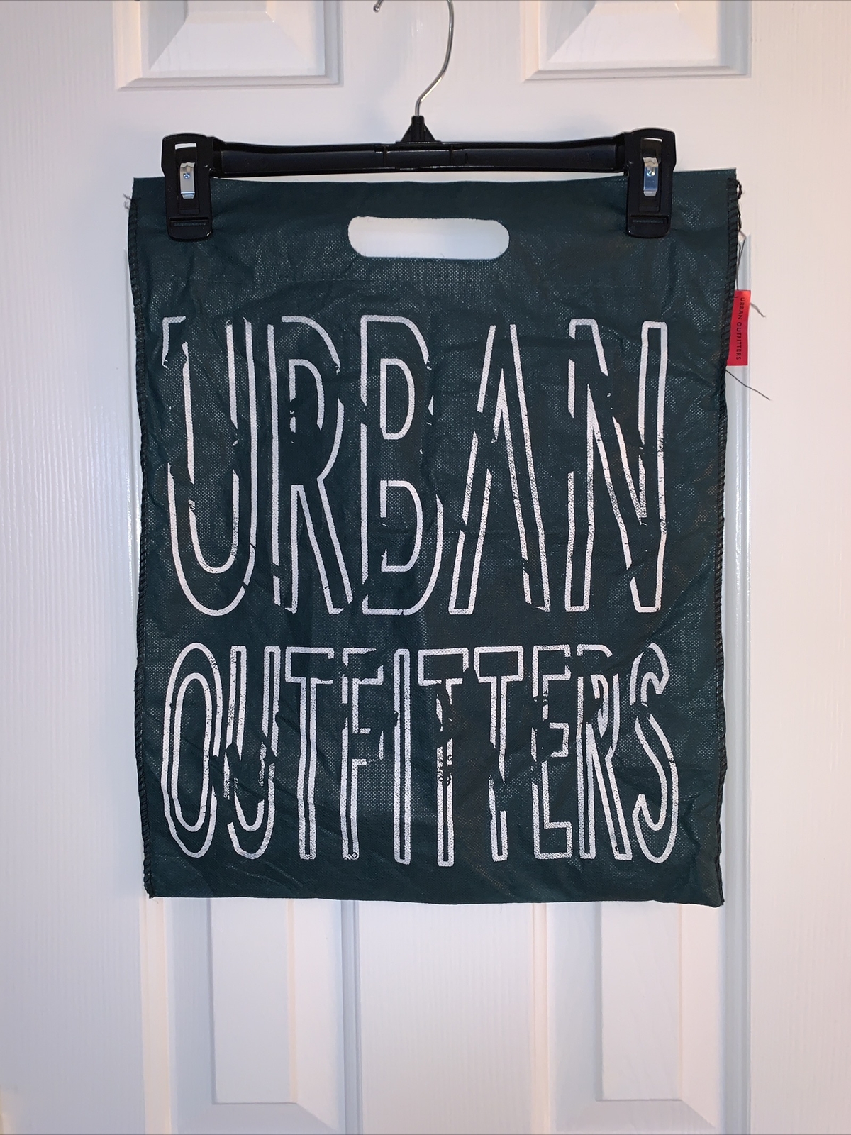 URBAN OUTFITTERS REUSABLE SHOPPING BAG TOTE GREEN WHITE HANDLE 14.5”x18” FLAT