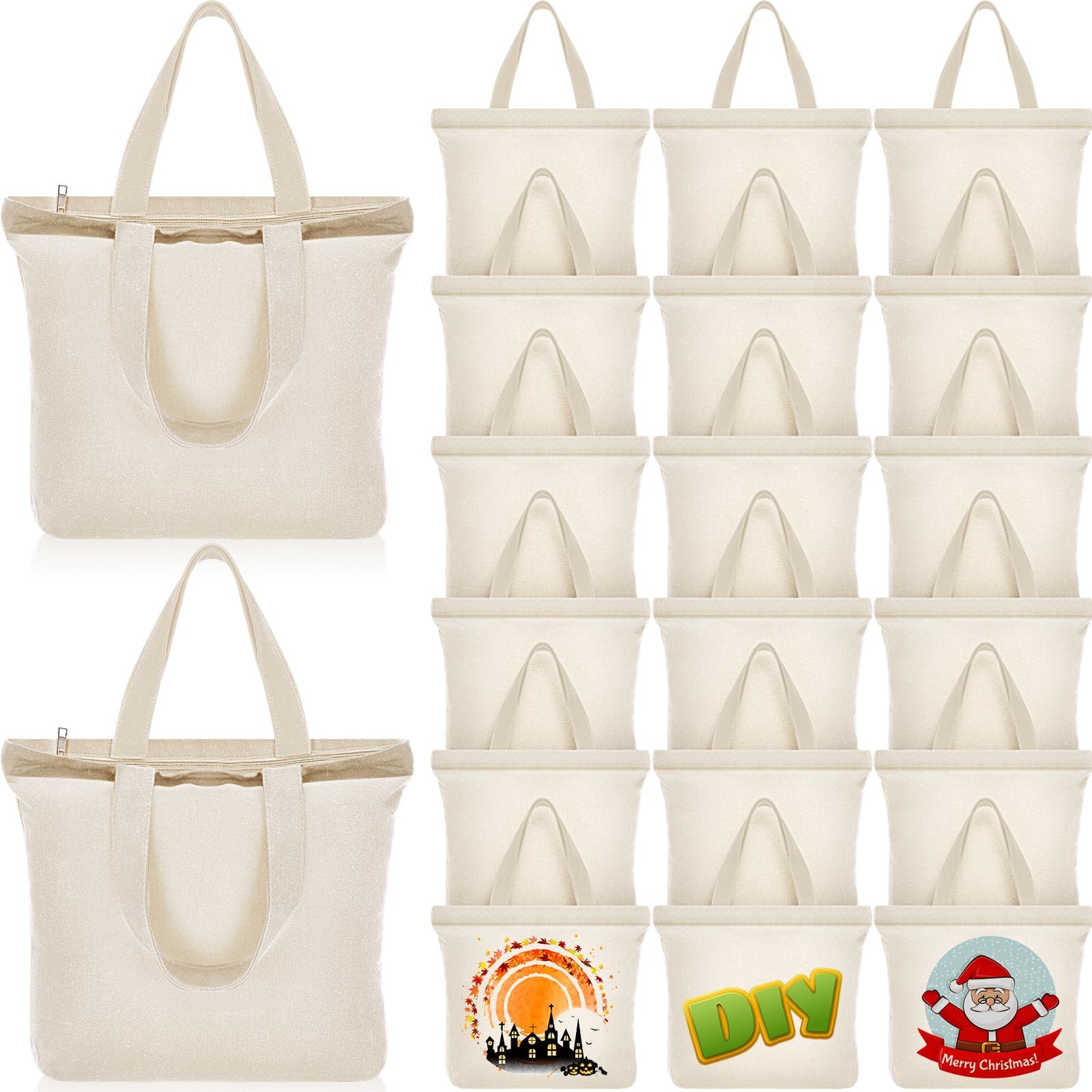 20 Pcs Canvas Tote Bags Bulk 16.5×13.4” Blank Cotton Canvas Bag with Zipper …