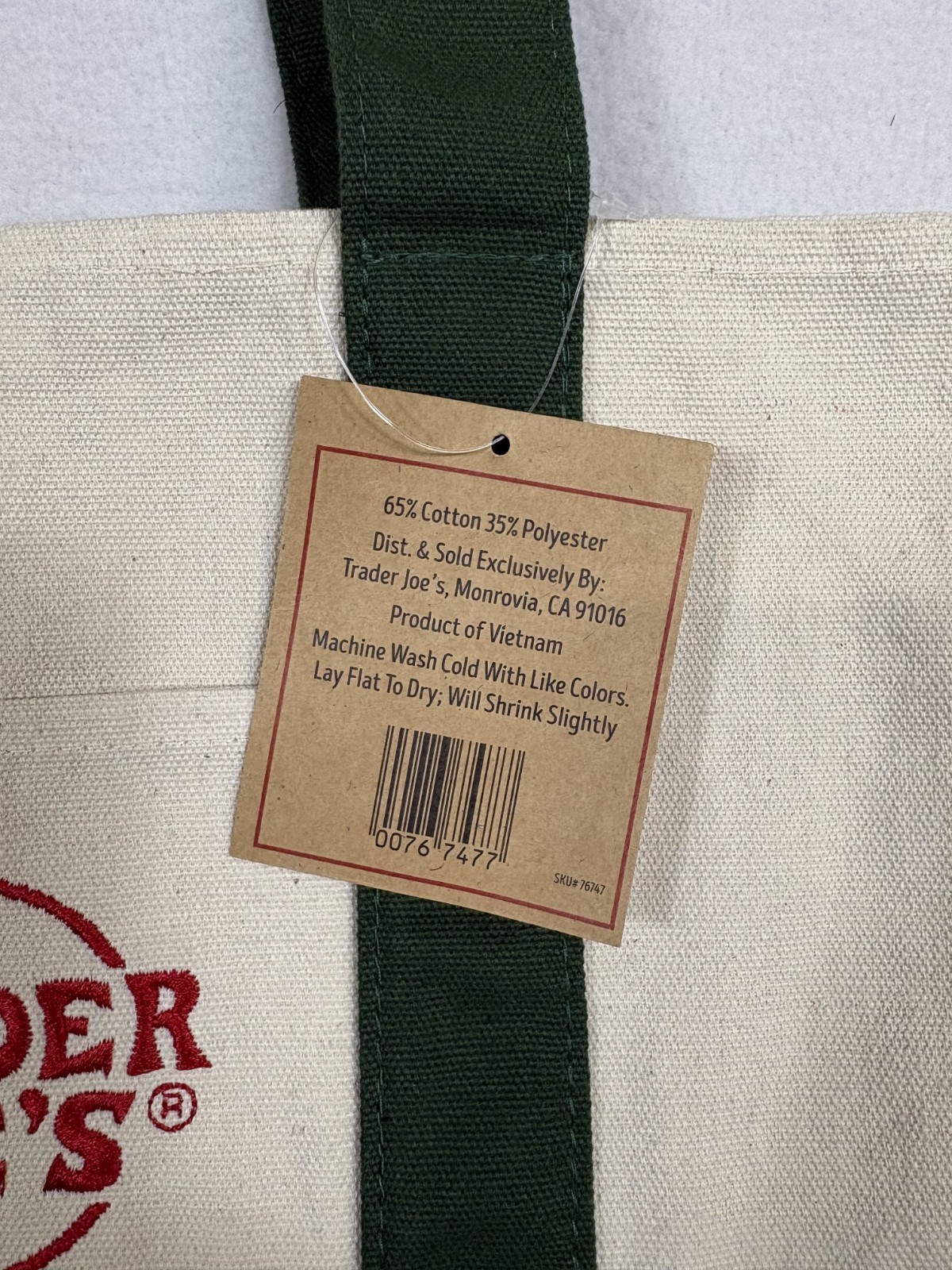 TRADER JOE’S MINI CANVAS TOTE BAG NEW WITH TAG NWT GREEN REUSABLE SHOPPING 10X13