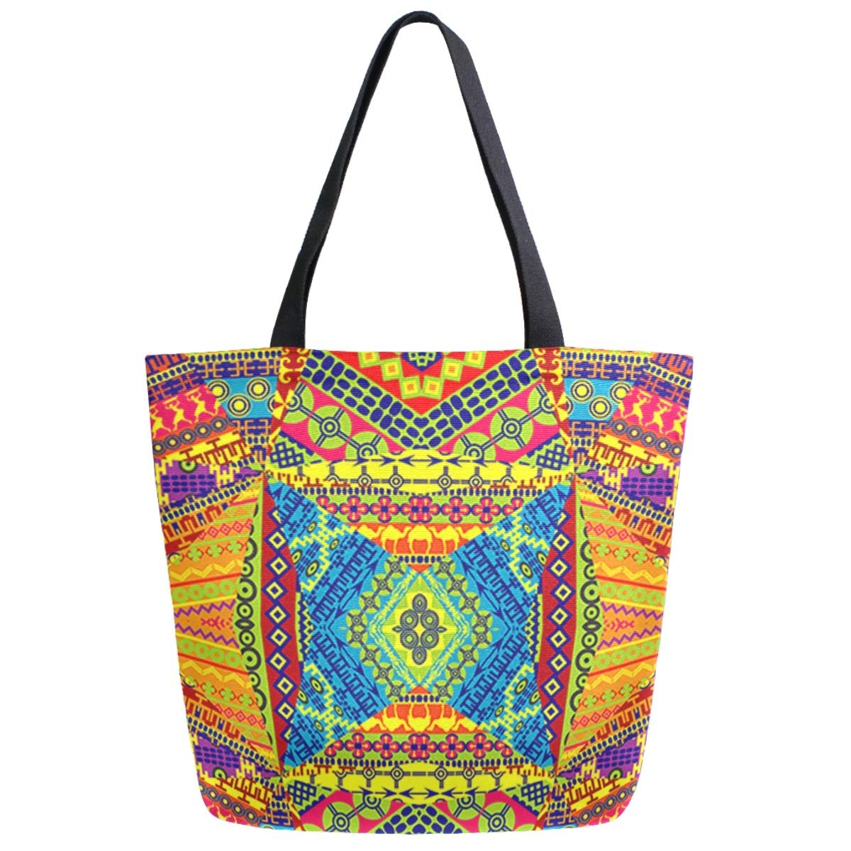 Chic Extra Large Shoulder Grocery Tote Bag, Vintage Ethnic 20×15″, Multi