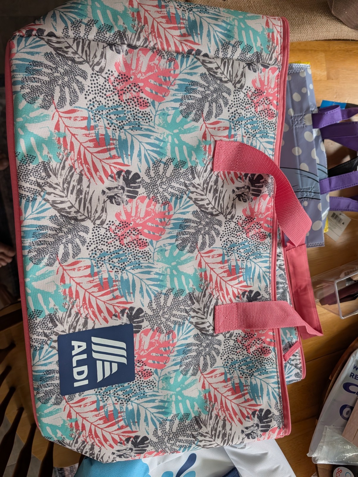 ALDI Reusable Shopping Bag Floral & Nature Multicolor Foldable 16x8in