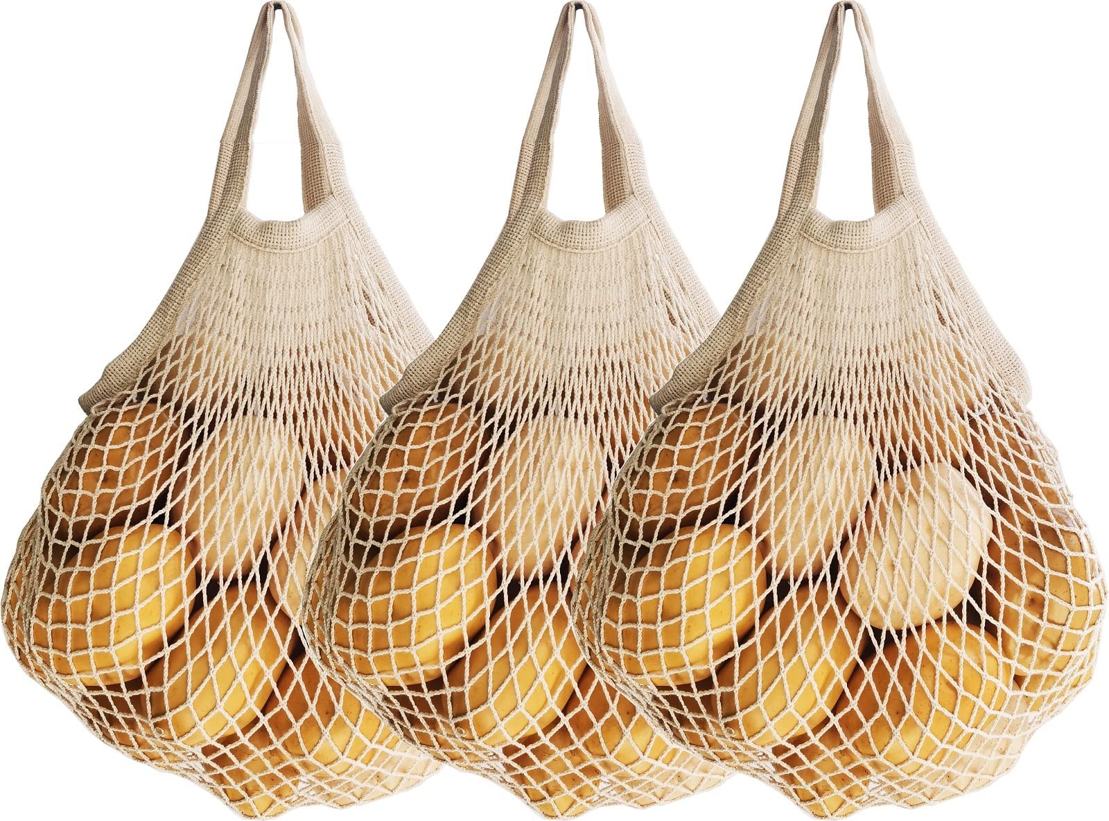 3 pack Reusable Grocery Bags Cotton Net Shopping Tote Ecology Market String B…