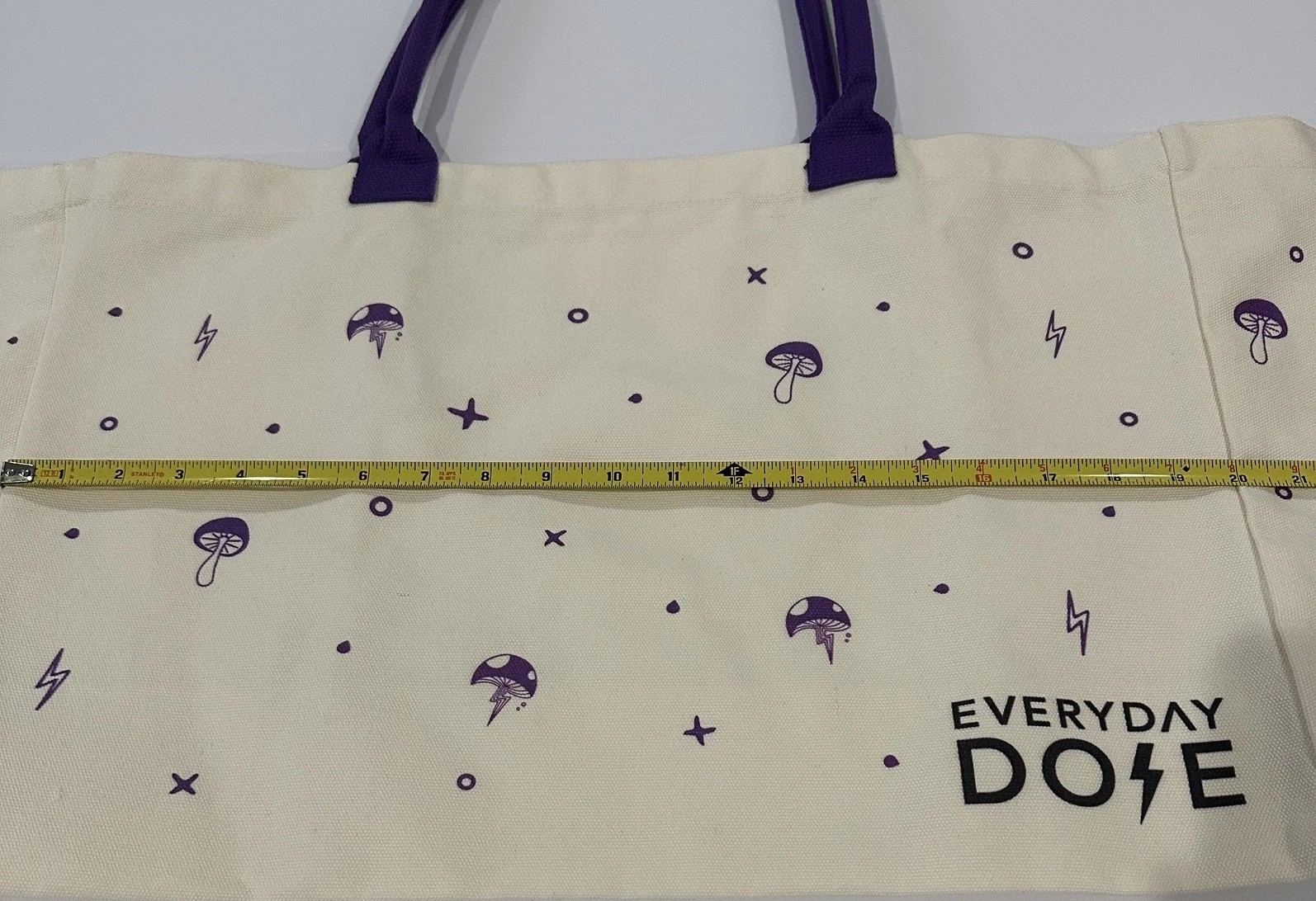 Everyday Dose XL Tote Bag Purple Mushroom Cotton Canvas Oversized Reusable NWOT