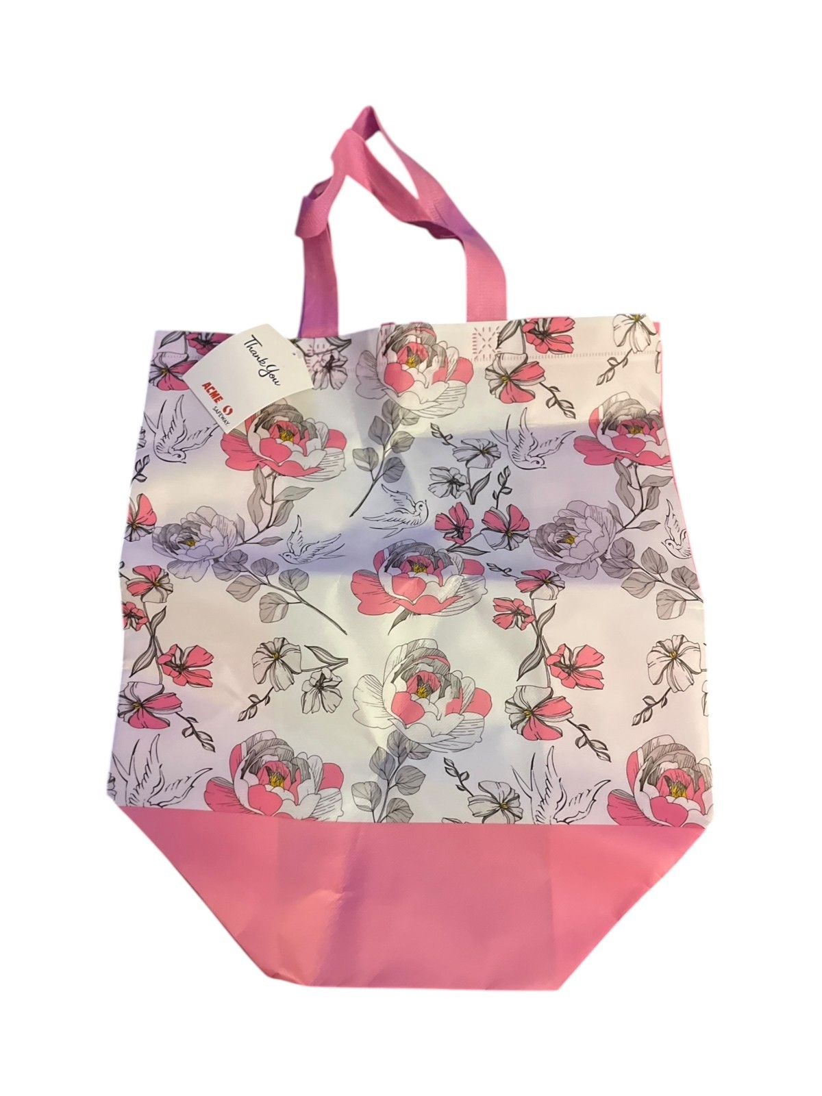 ACME Safeway Reusable Shopping Tote Bag Floral Pink White Eco Grocery Carry Bag