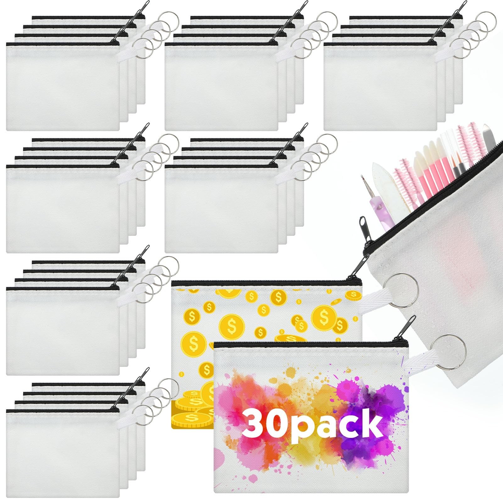 Frienda Sublimation Blank Small Coin Canvas Makeup Bags Bulk Cosmetic Black