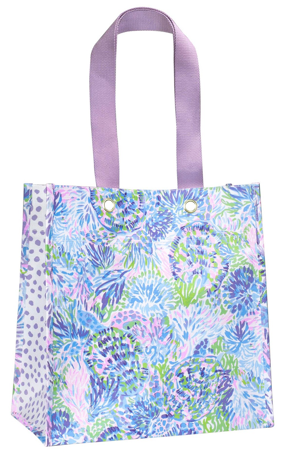 Lilly Pulitzer Purple/Blue Market Shopper Bag, Reusable Grocery Tote with Comfor