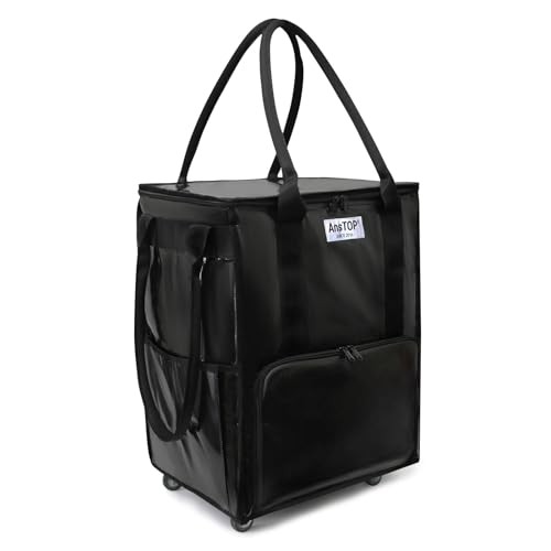 Reusable Grocery Bag on Wheels, 66LBS Foldable Shopping Cart with 5 Black