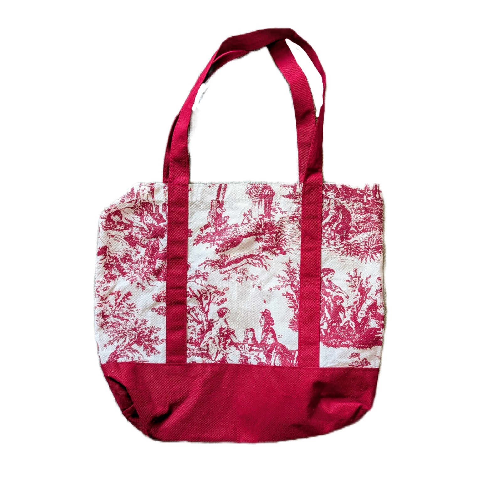Red & White All-Over Toile Print Reusable Tote Bag, Reusable Shopping Tote