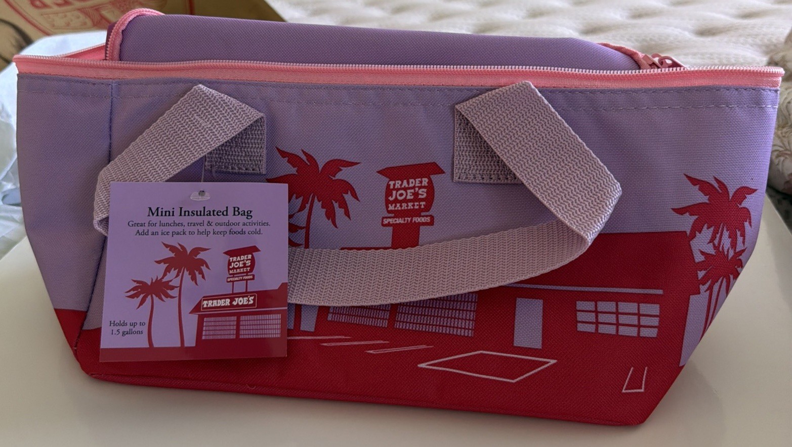 New Spring Trader Joe’s Lavender Purple Mini Insulated Cooler Tote Lunch Bag