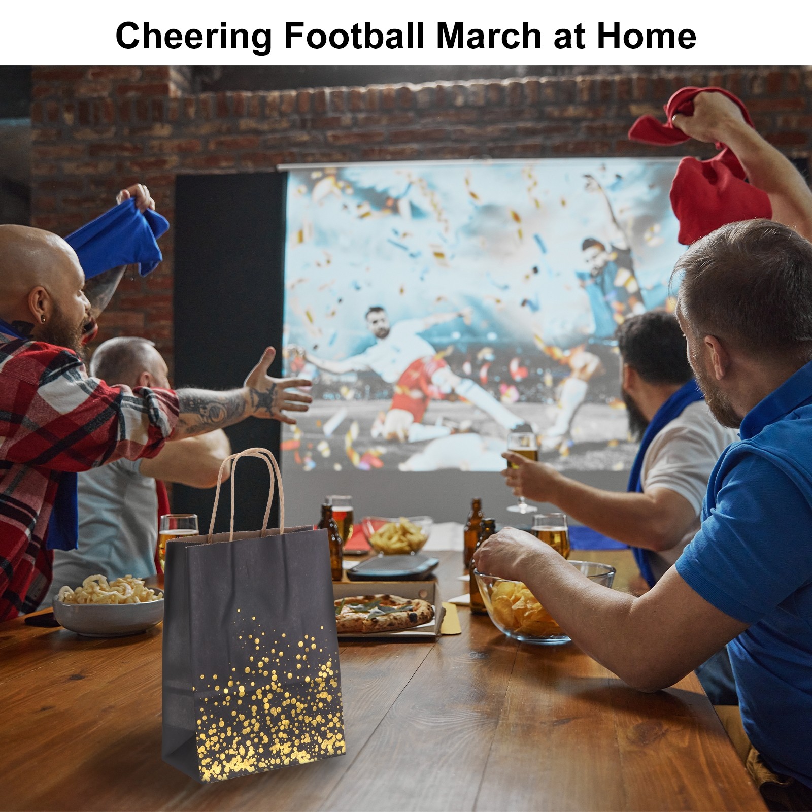 24Pcs Kraft Gift Bags with Handles Bulk, Black Gold Dot Party Favor Bags