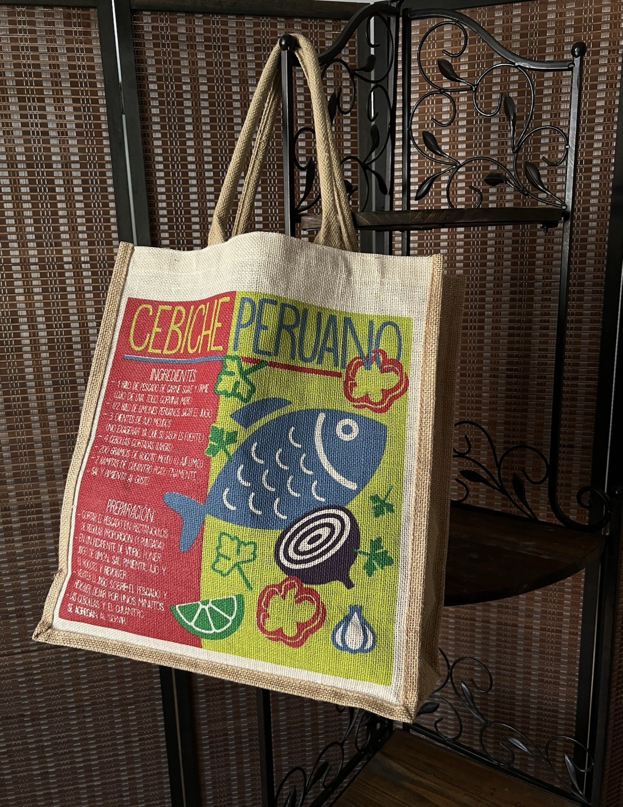 Reusable Tote/Jute Bag Farmers Market Burlap Vibrant Shopping Bag Peruvian