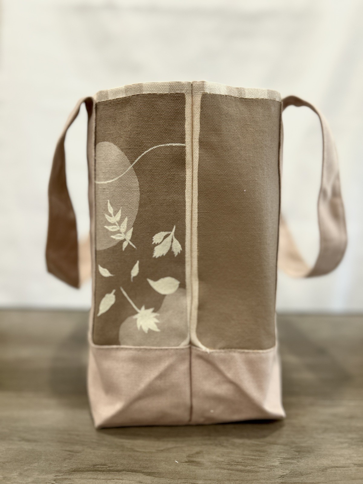 Made To Order – Hand-Painted Trader Joe’s Striped Mini Beige Tote — Fall leaves