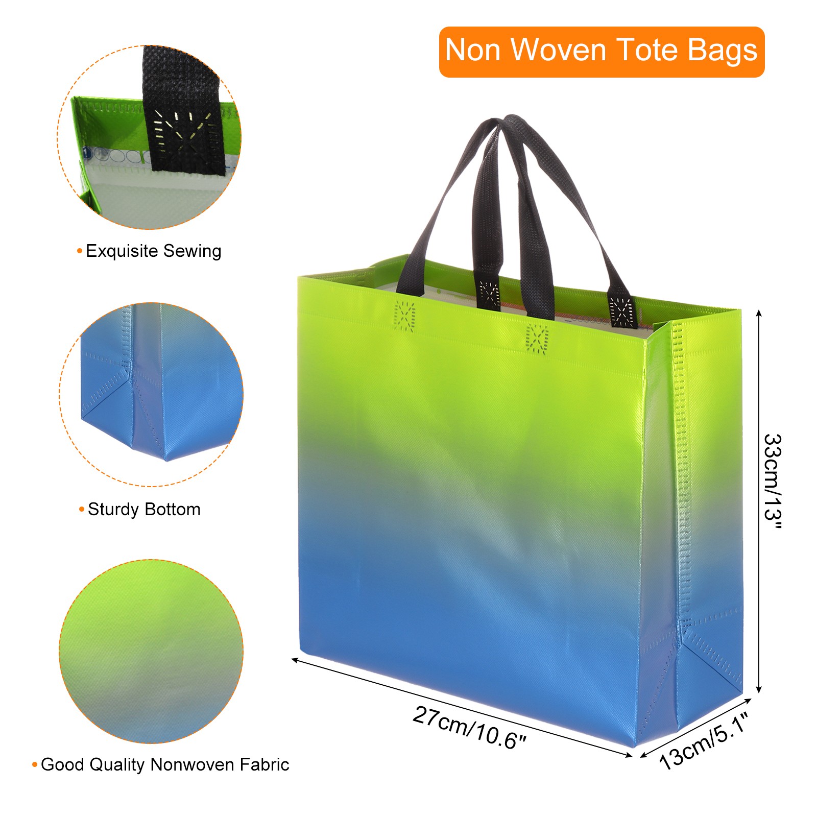 24Pcs Reusable Gift Bags with Handles 10.6 x 13 Inch Gradient Blue Green