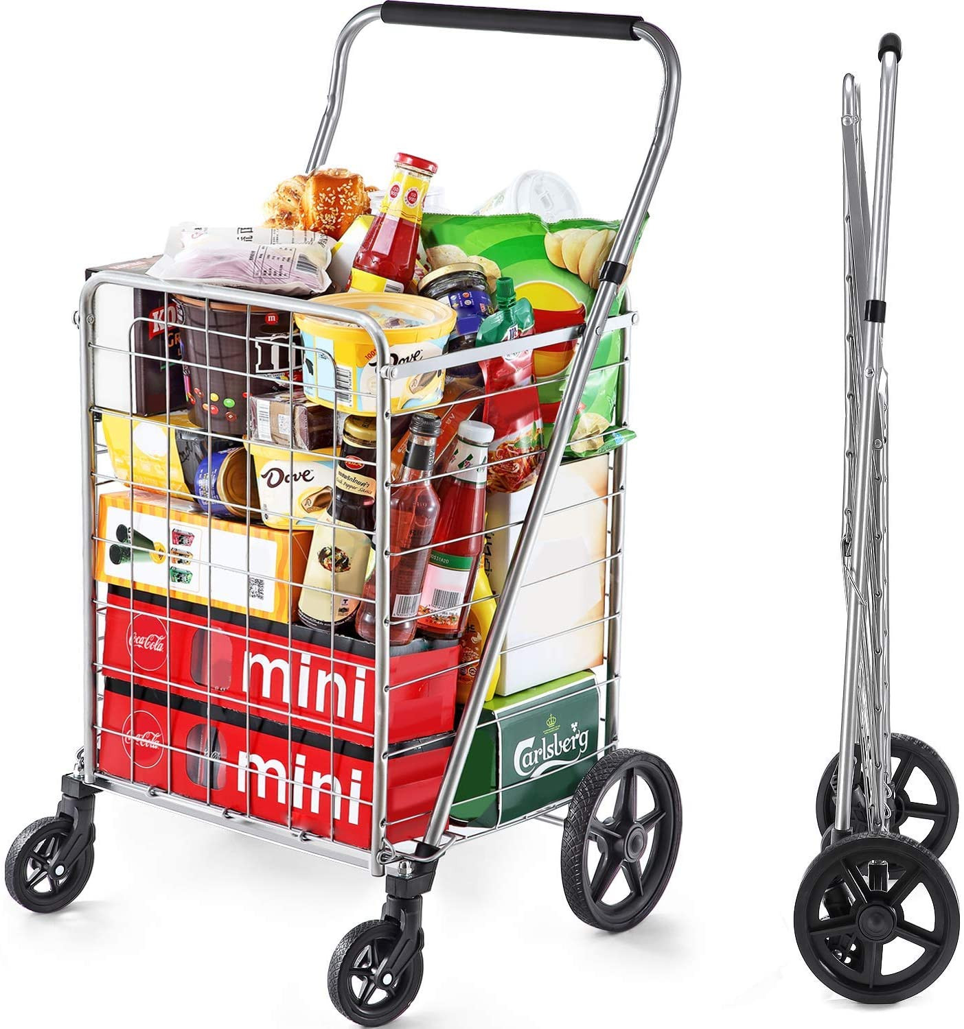 Grocery Shopping Cart With Swivel Wheels Foldable And Collapsible Adjustable