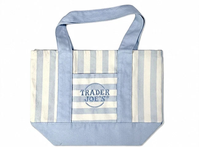 Trader Joe’s BABY BLUE Striped Mini Canvas Tote Bag – Summer 2026