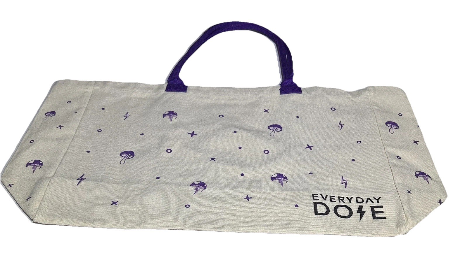Everyday Dose XL Tote Bag Purple Mushroom Cotton Canvas Oversized Reusable NWOT