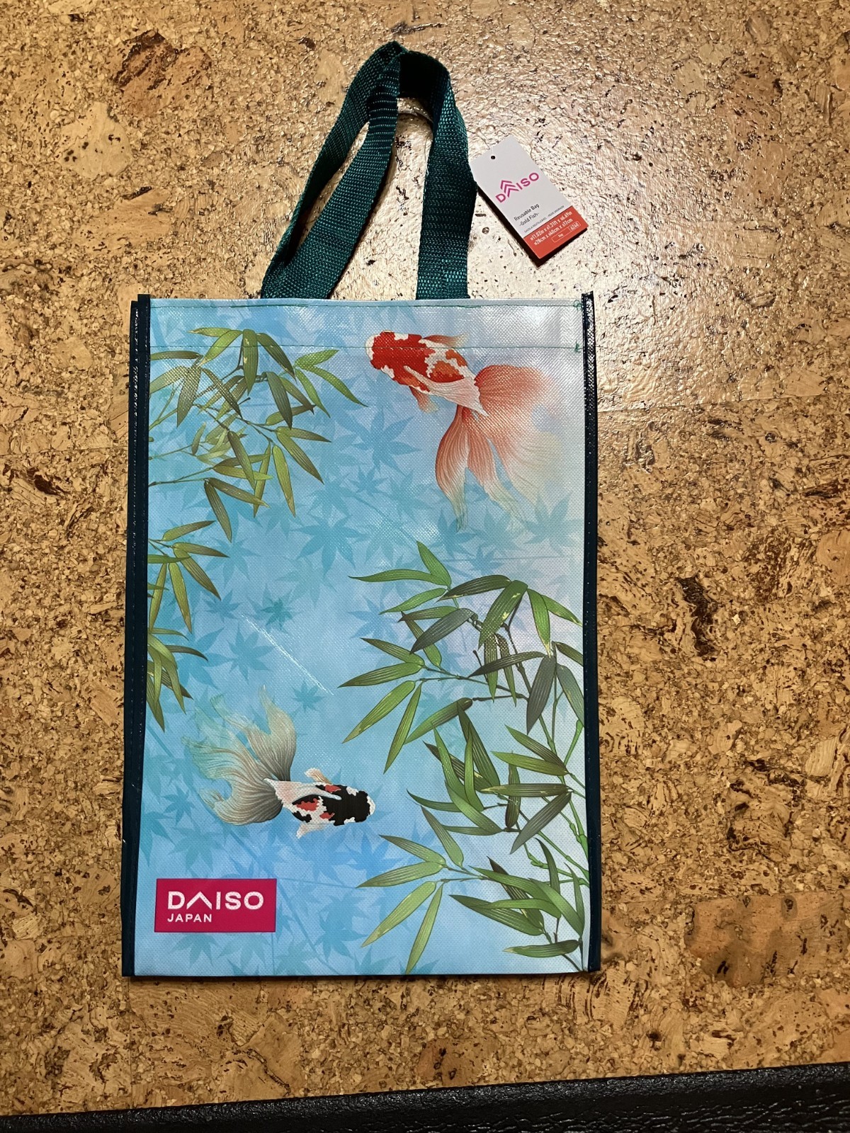 DAISO Reusable Shopping Tote Bag GOLD FISH Exotic -12×15 NEW w/TAG – US SELLER