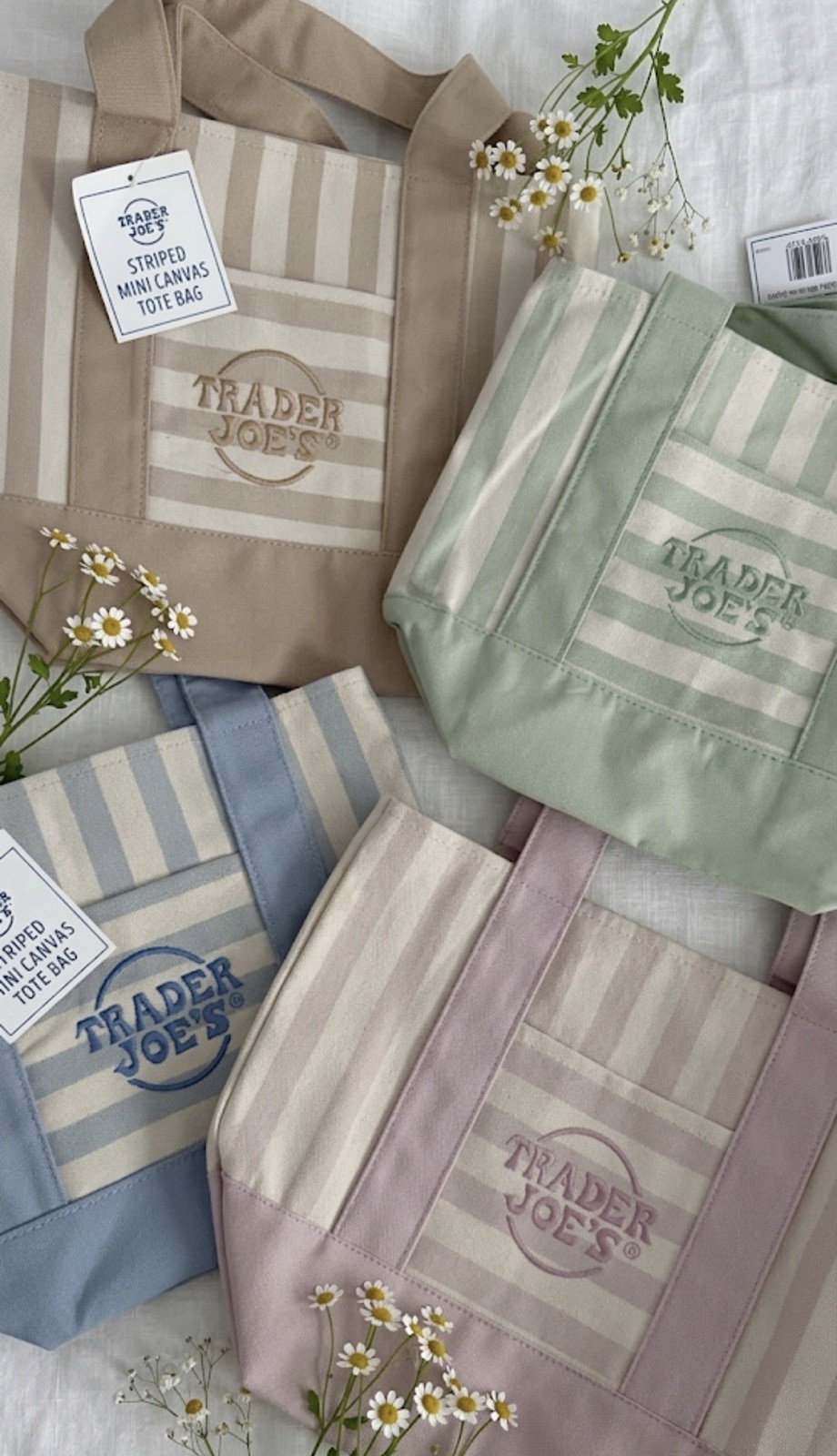 BRAND NEW with TAGS – Trader Joe’s – Striped Mini Canvas Tote Bag – Set of 4