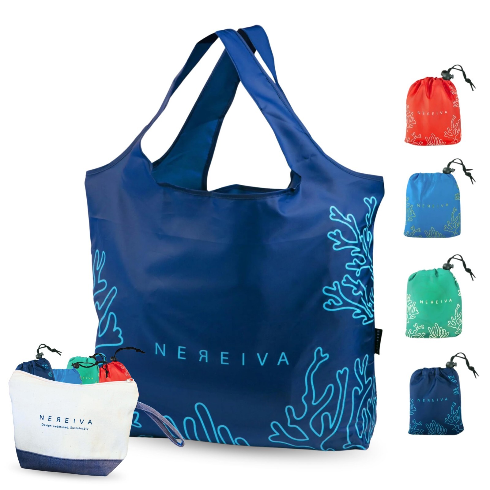 4 Pack Foldable Reusable Grocery Bags – Multi-Color, Washable, Durable, 55lbs Ca