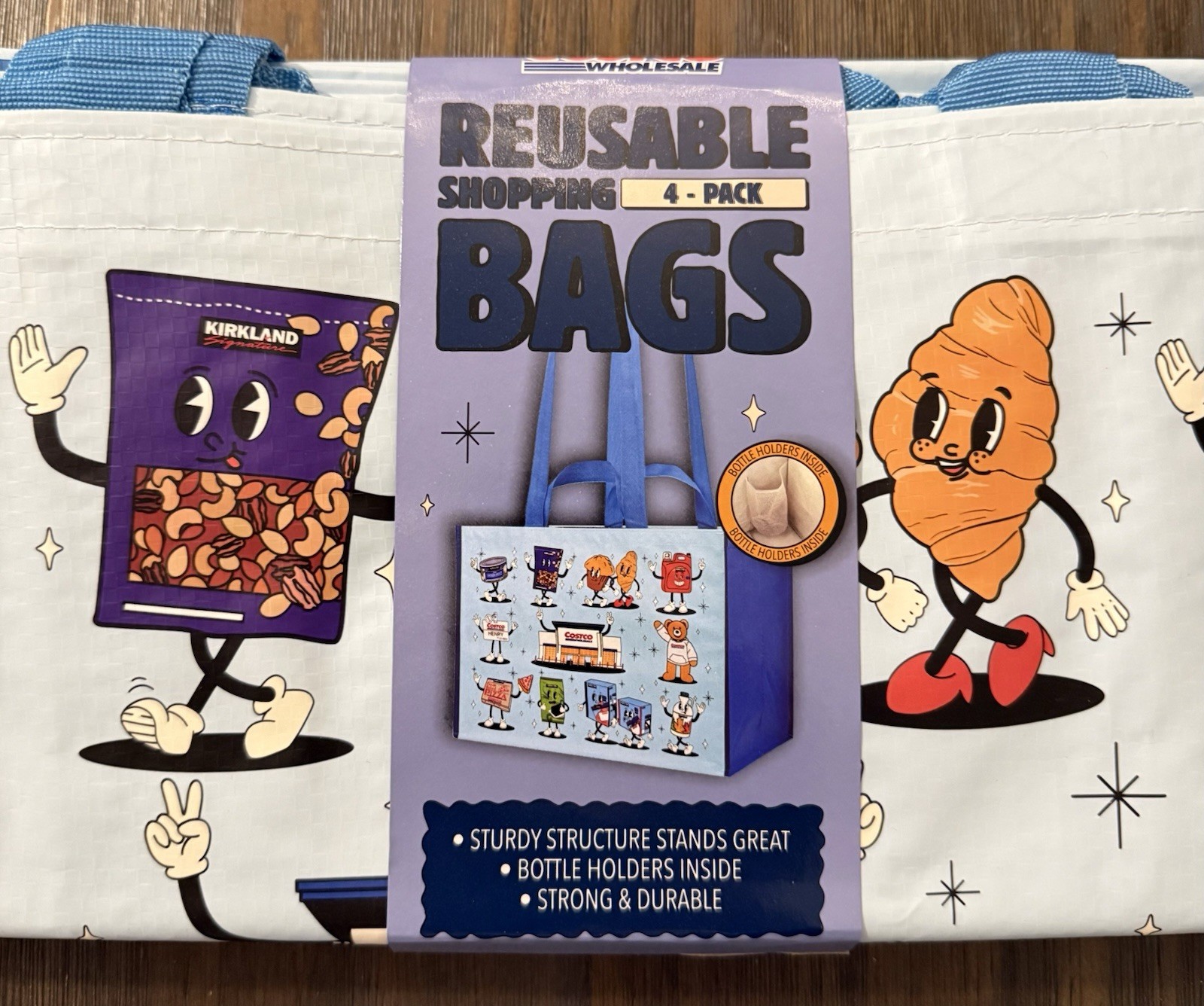 Costco Reusable Shopping Bags 4 Pack Retro Favorites Grocery Tote NEW
