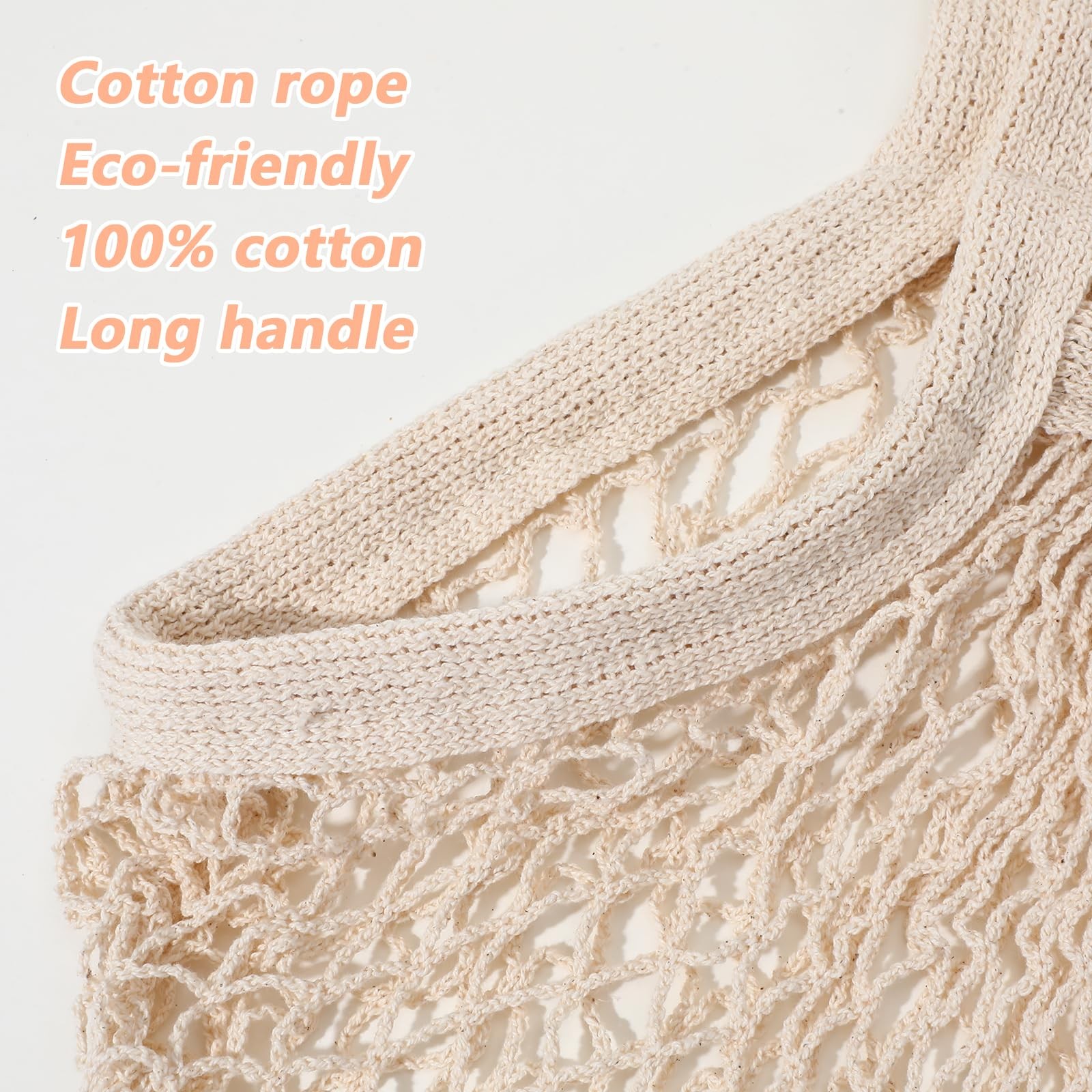 2 Pack Reusable Cotton Mesh Farmers Market Bag, Grocery 35 x 35 cm, Beige
