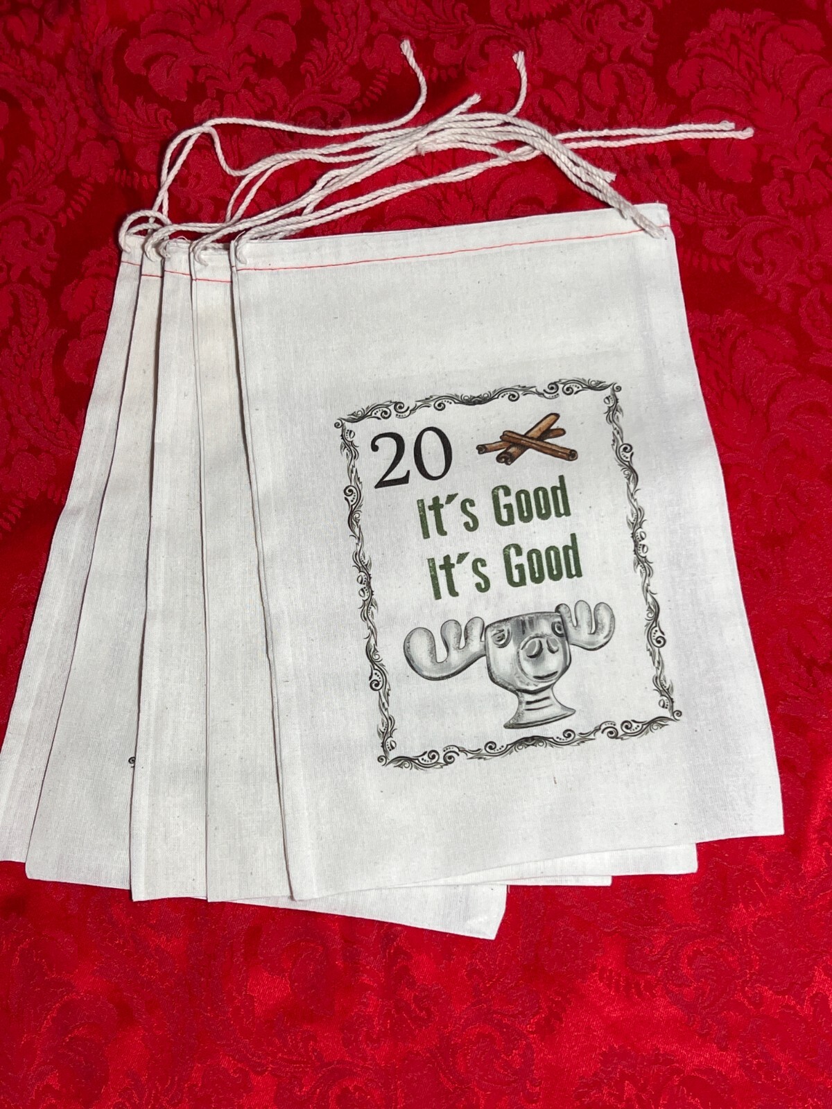 Reusable Funny Print 5 Bags Unbleached Cotton Food Size 11.5 X 8 NWOT (2)