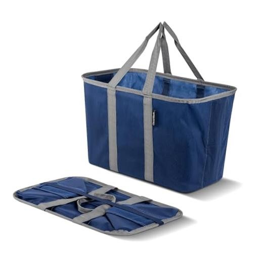 EcoBasket Collapsible Tote Basket – Reusable Grocery 30l – 1 Pack Blue/Gray