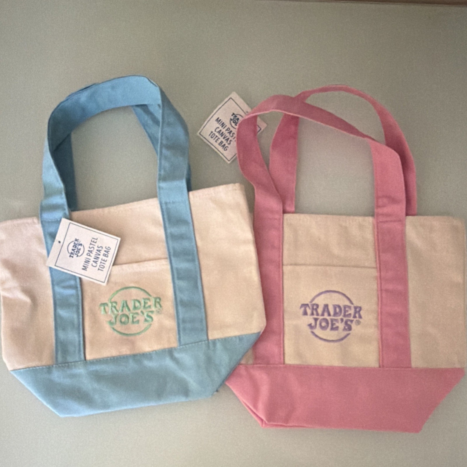 Trader Joe’s Canvas Foldable Tote Bags Multicolor Small Solid Set of 2