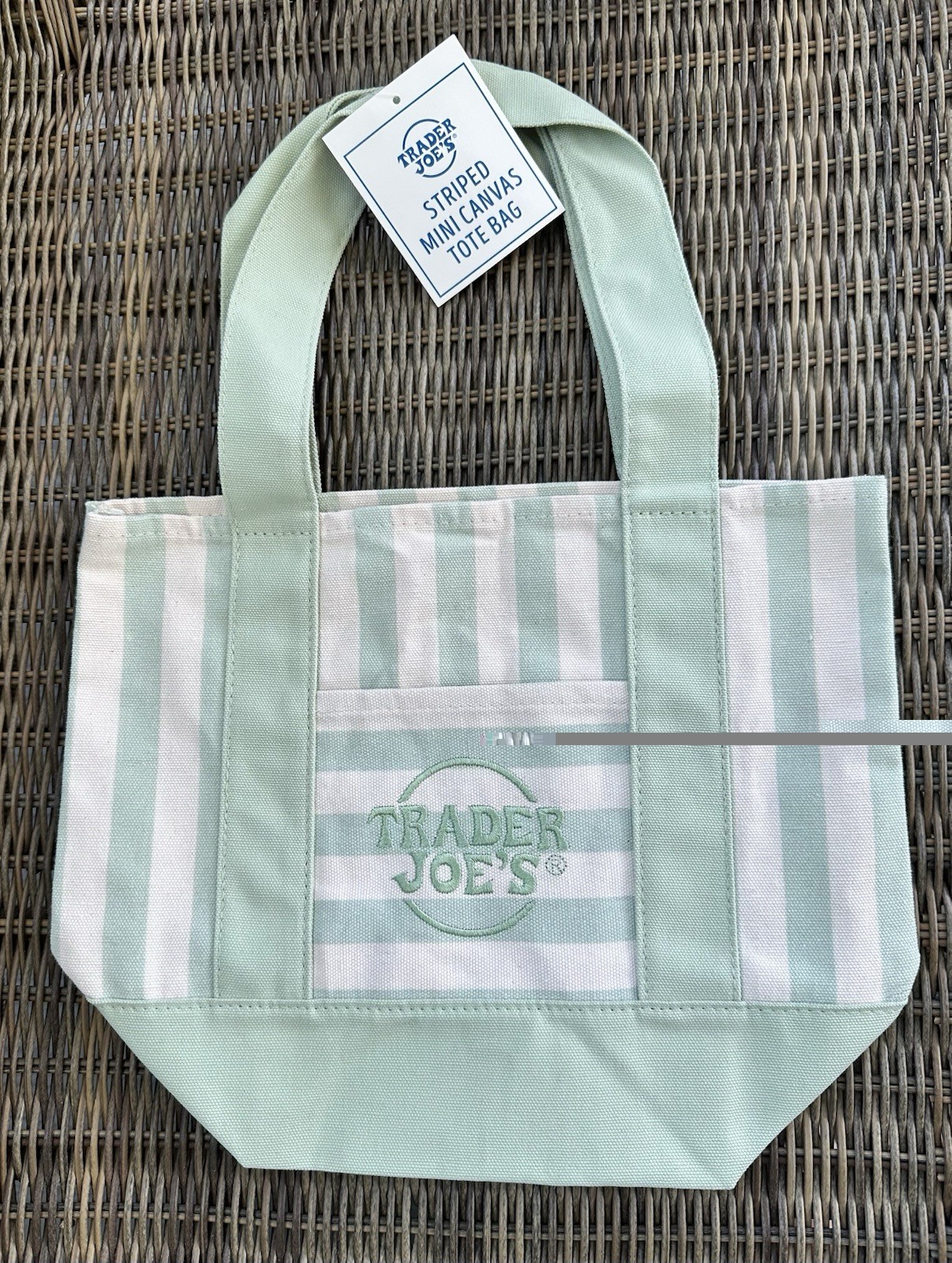 Trader Joe’s Mini Pastel Stripe Canvas Tote Bag Green Limited Edition Summer