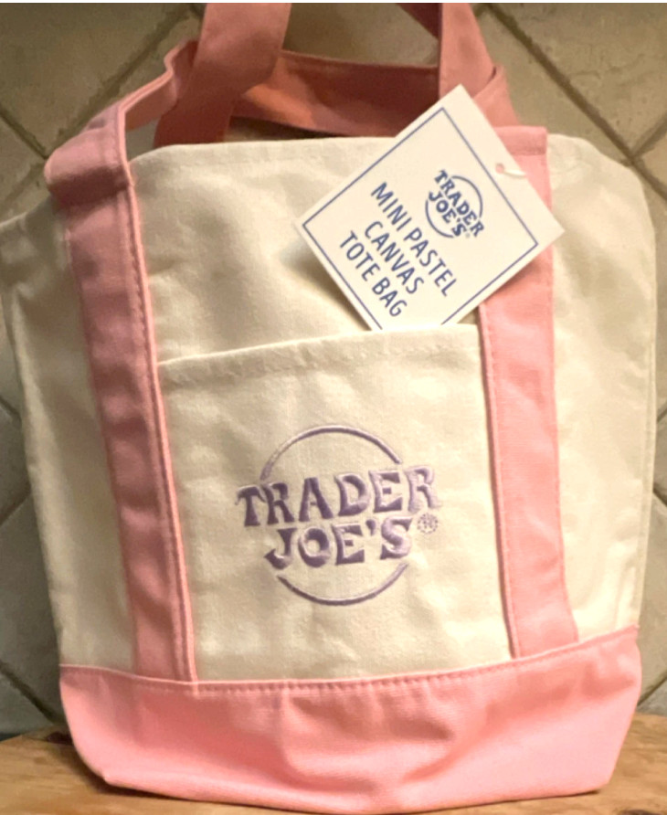 Trader Joe’s Pastel Pink Canvas Mini Tote Bag Embroidered Double Handles