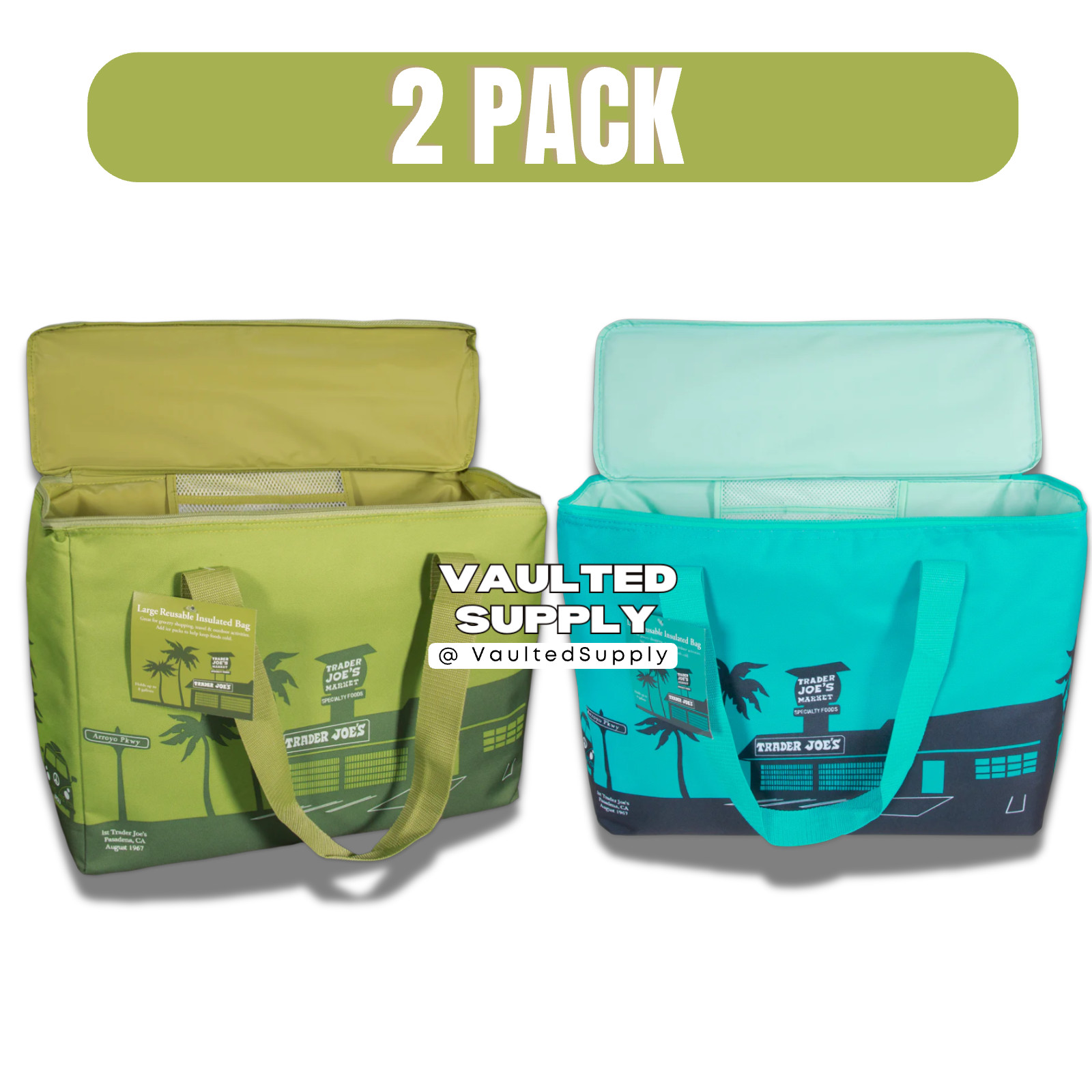Trader Joe’s Insulated Cooler Bags 2 Pack Reusable Grocery Picnic Tote
