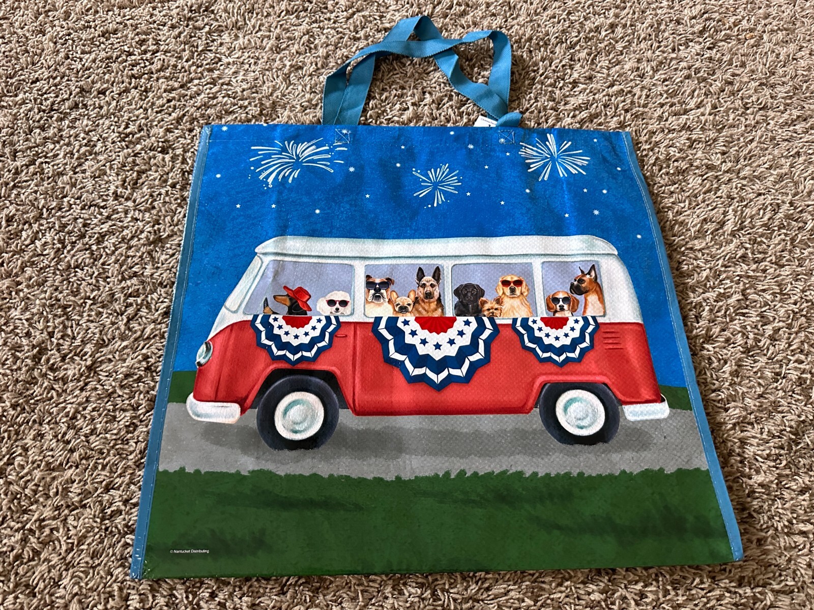 18″x18″ Extra Large XL VW Volkswagen Bus Dogs Summer Tote Bag NEW WITH TAGS