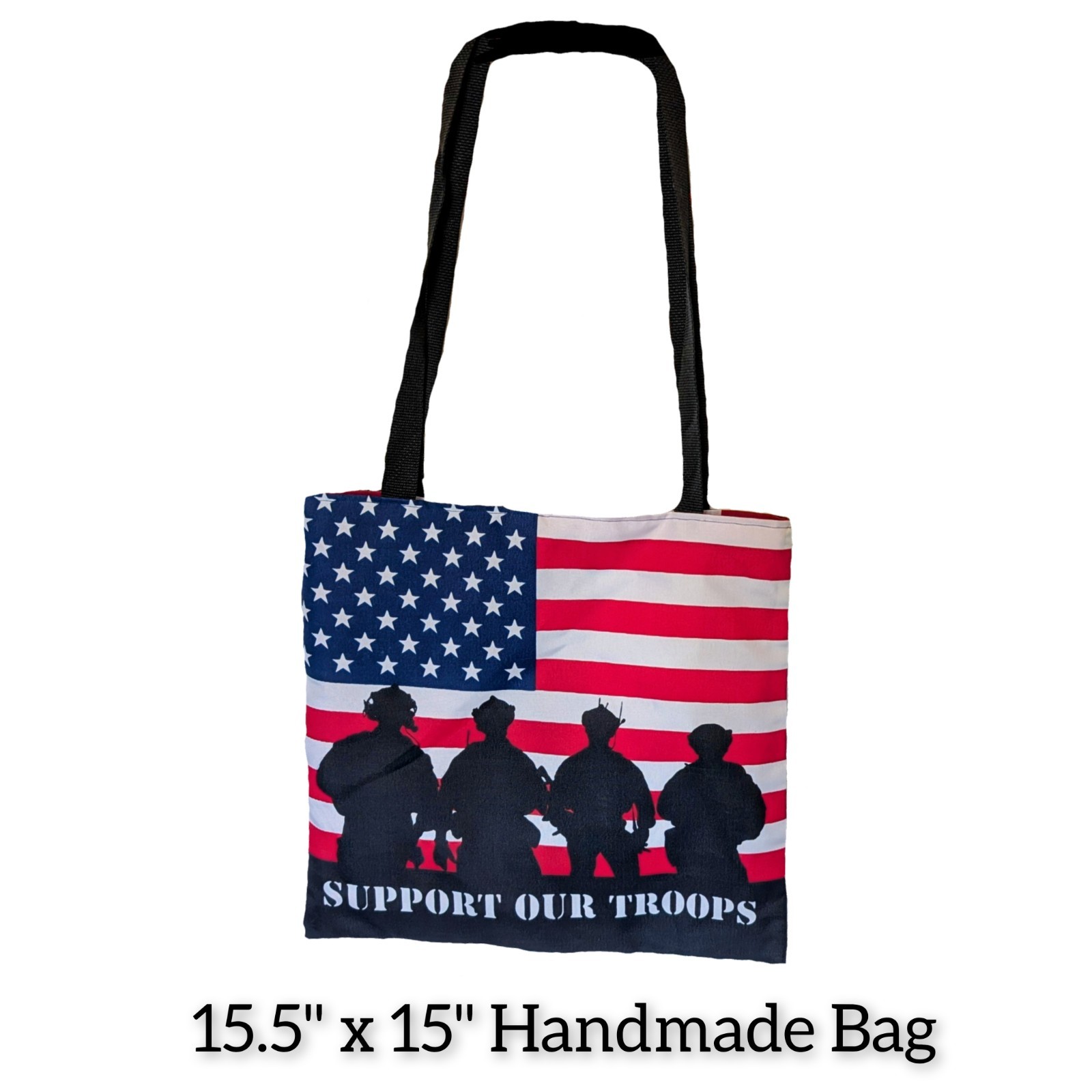 Support Our Troops American Flag Canvas Tote Bag Large Foldable Contemporary