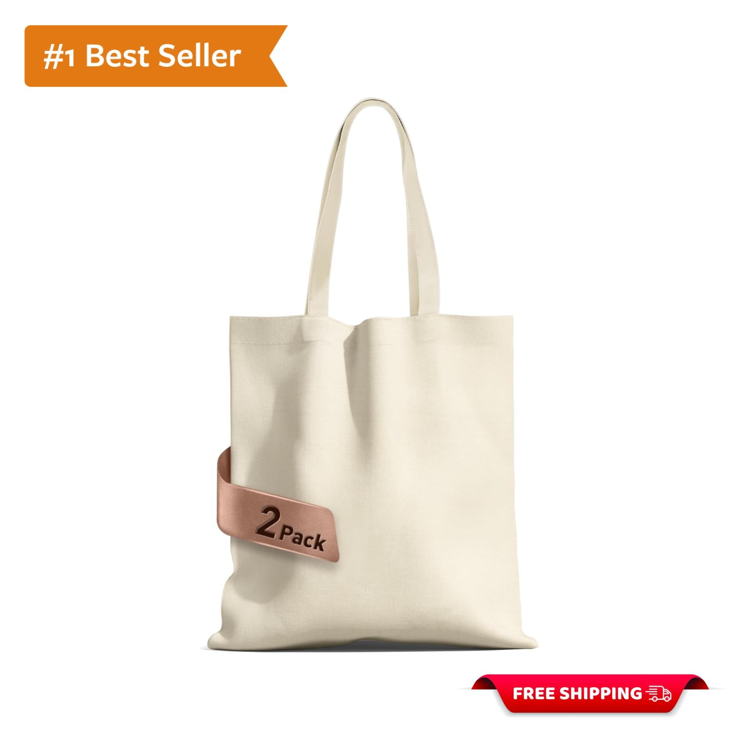 Durable 2-Pack Beige Canvas Tote Bags, Machine Washable, Eco-Friendly Design