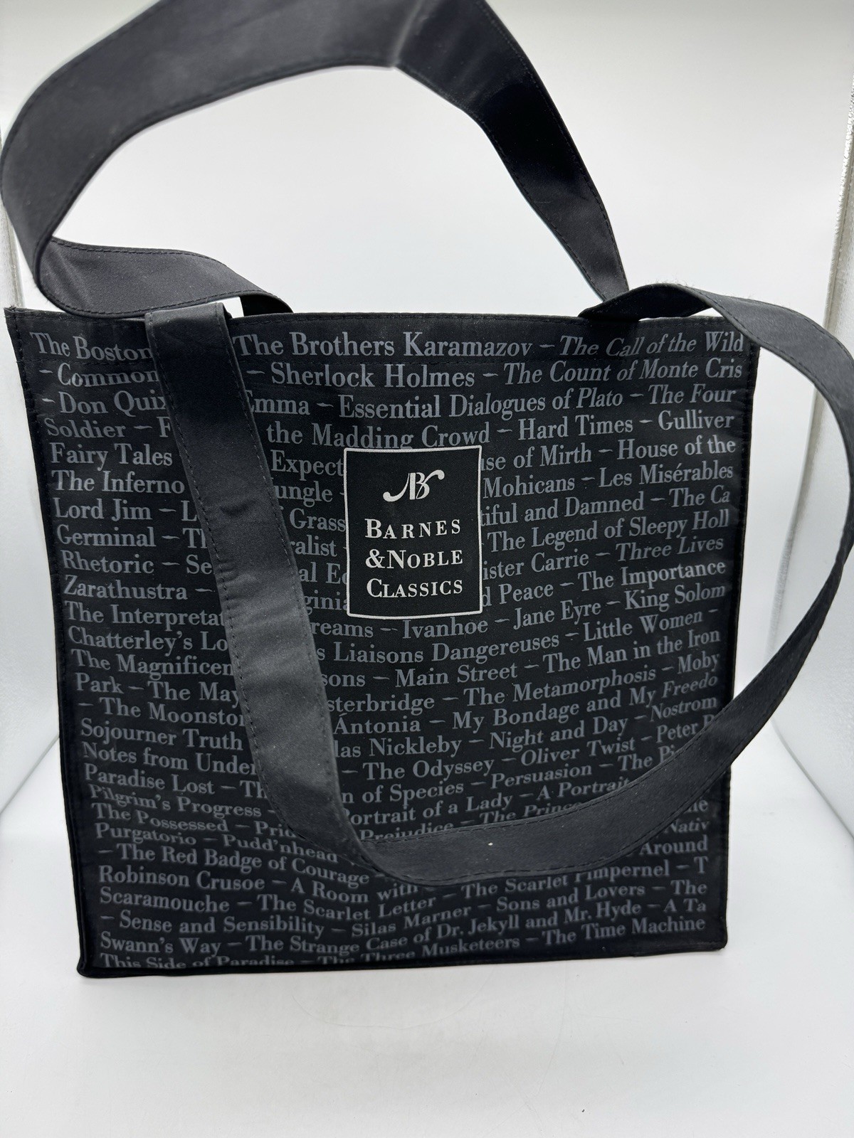 Barnes & Noble Classics Reusable Shopping Tote Book Bag Black Polyester PVC Back
