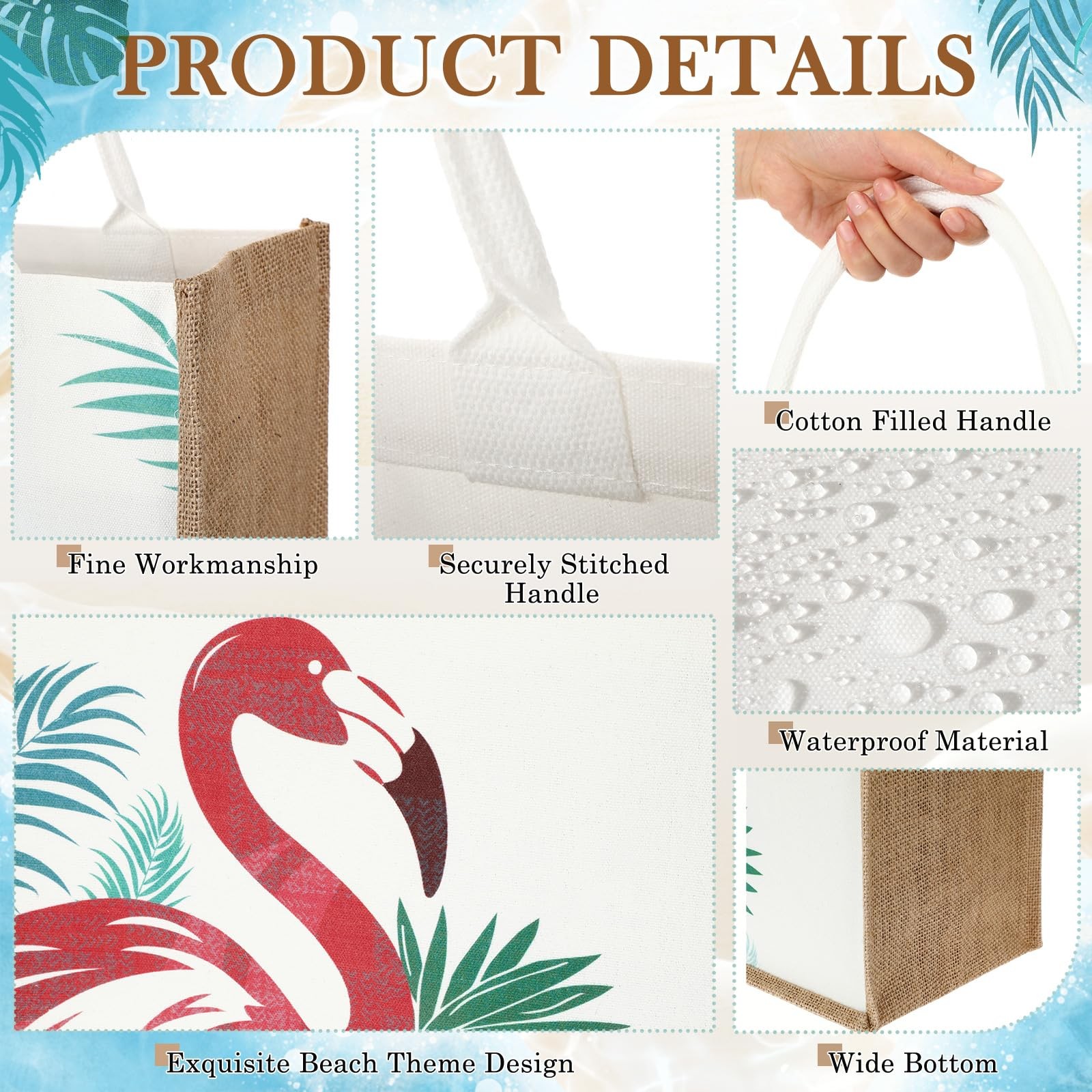6 Pack Beach Burlap Tote Bags 14.2×12.6×7.5 Inch Large Jute DIY Gift Bag
