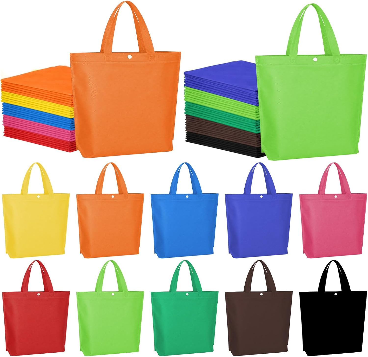 100 Pcs Reusable Grocery Bags with Handles, Multicolor Non Woven Shopping Tote B
