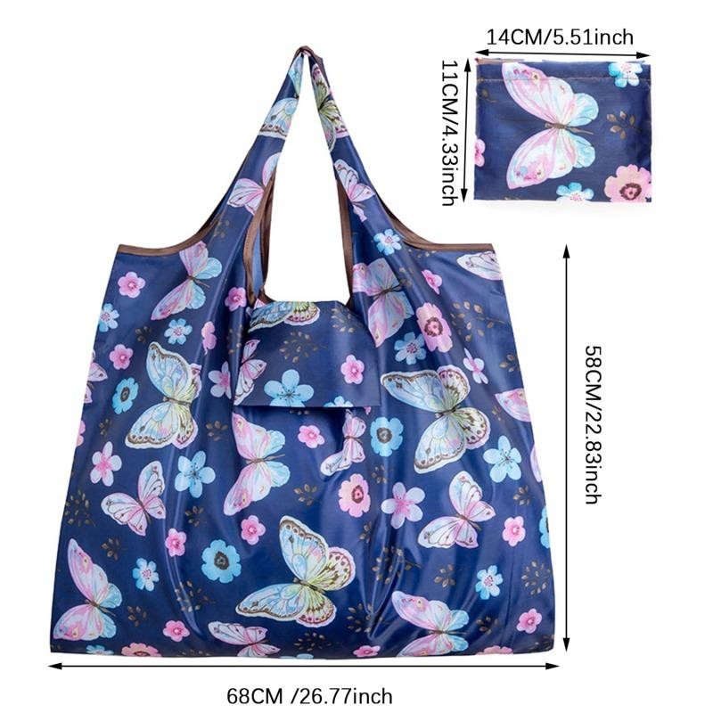 Portable Folding Shopping Bag Butterfly Flower Printing Grocery Bag Eco-friendly