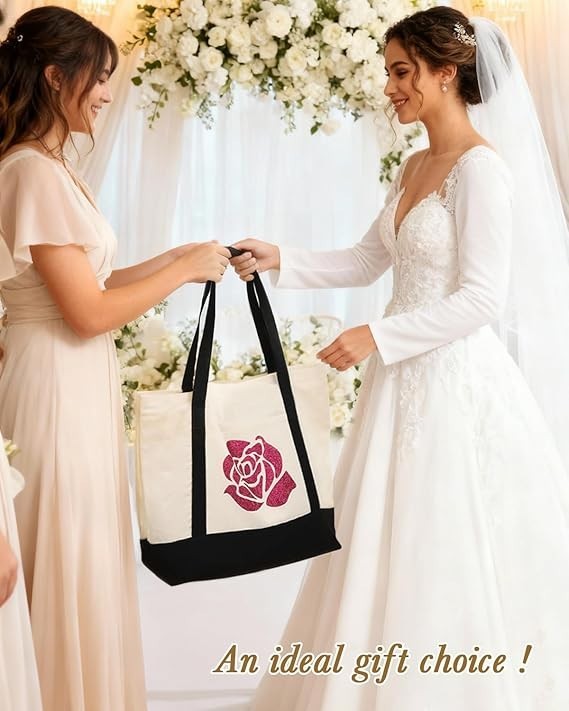 3 Pack Canvas Tote Bags Zippered Reusable Grocery Shopping Beach Bags
