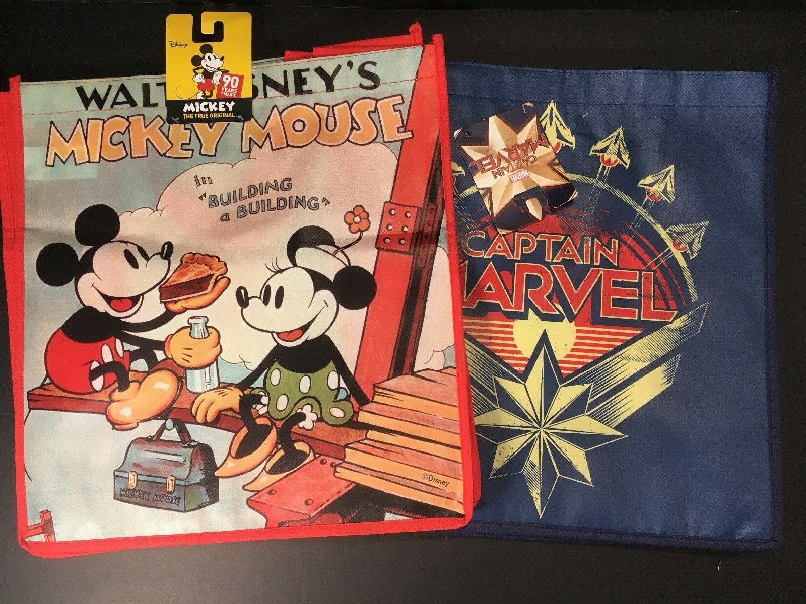 Walt Disney Mickey Mouse & Captain Marvel Reusable Tote Bags NWT 2 Pack